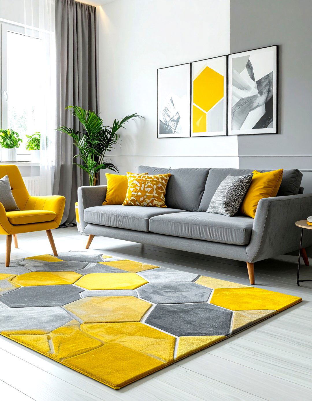 Gray And Yellow Living Room With Geometric Patterns - 30 gray yellow living room ideas