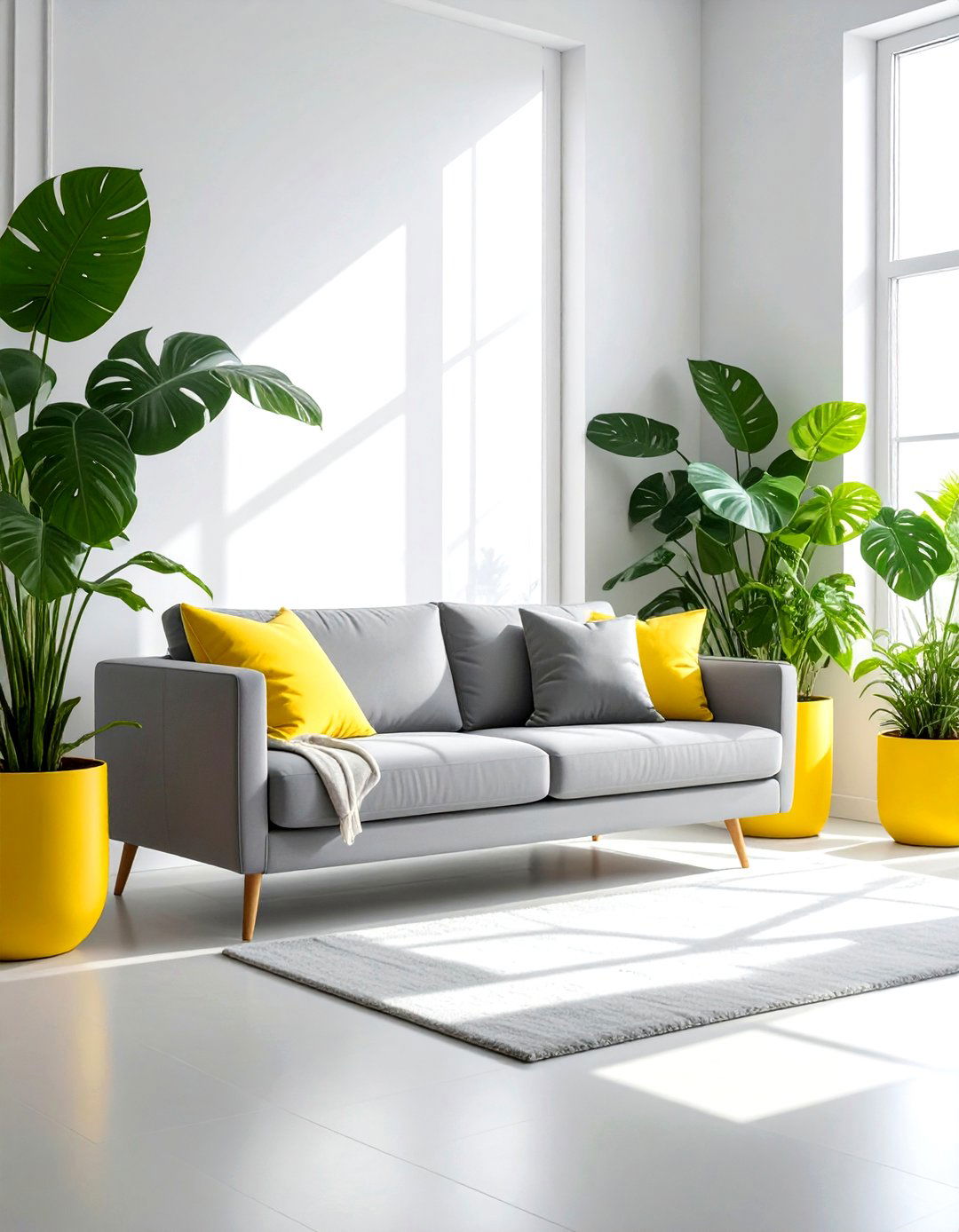 Gray And Yellow Living Room With Green Plants - 30 gray yellow living room ideas