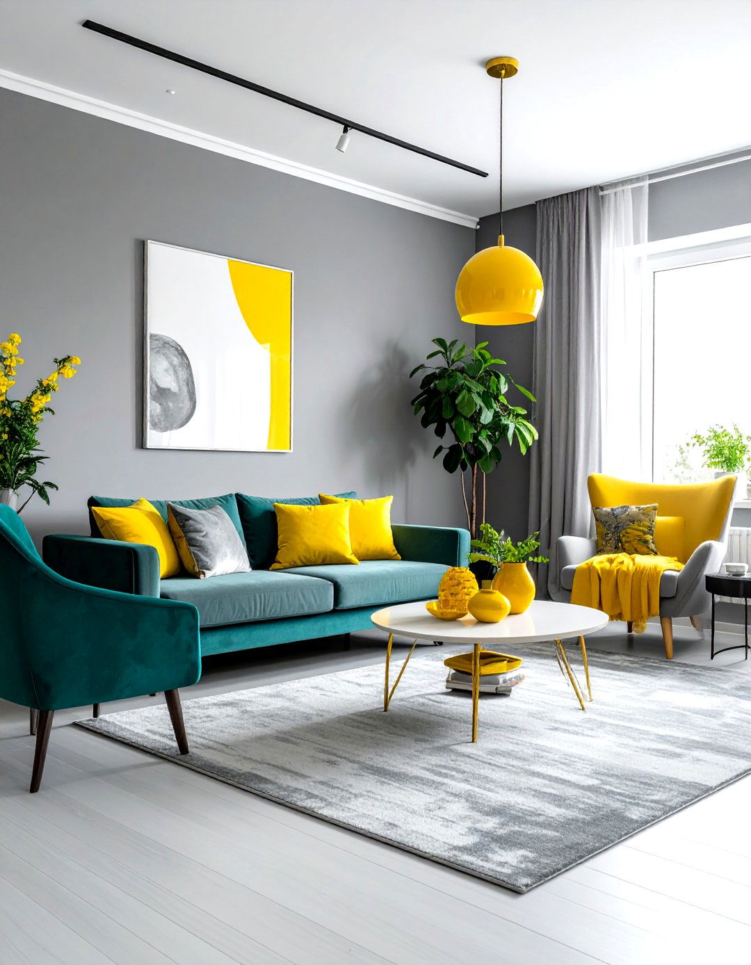 Gray And Yellow Living Room With Teal - 30 gray yellow living room ideas