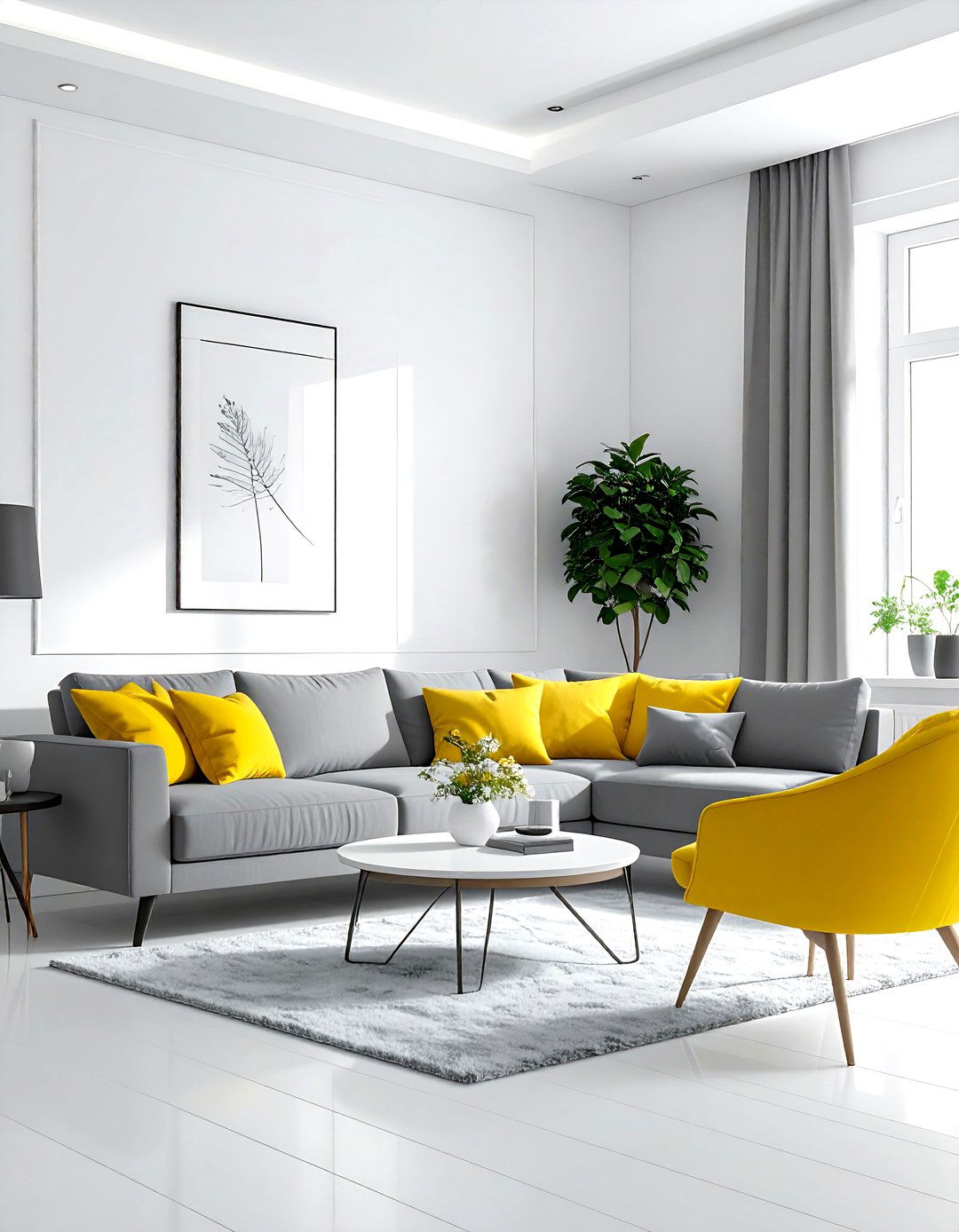 Gray And Yellow Living Room With White Walls - 30 gray yellow living room ideas