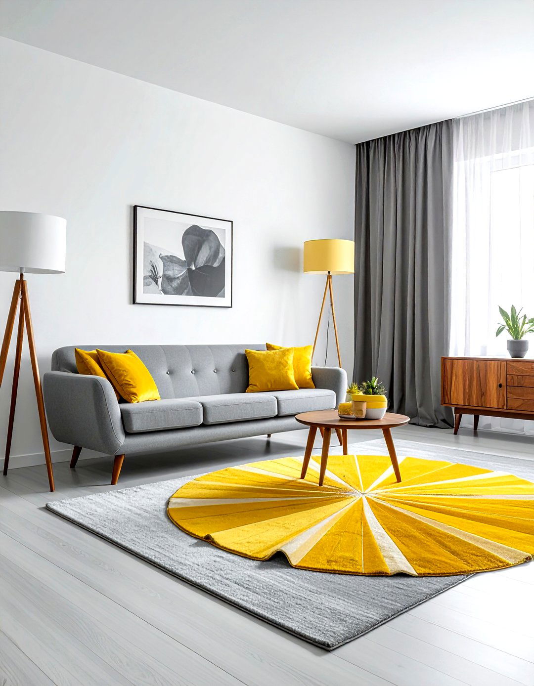 Gray And Yellow Mid Century Modern Living Room - 30 gray yellow living room ideas