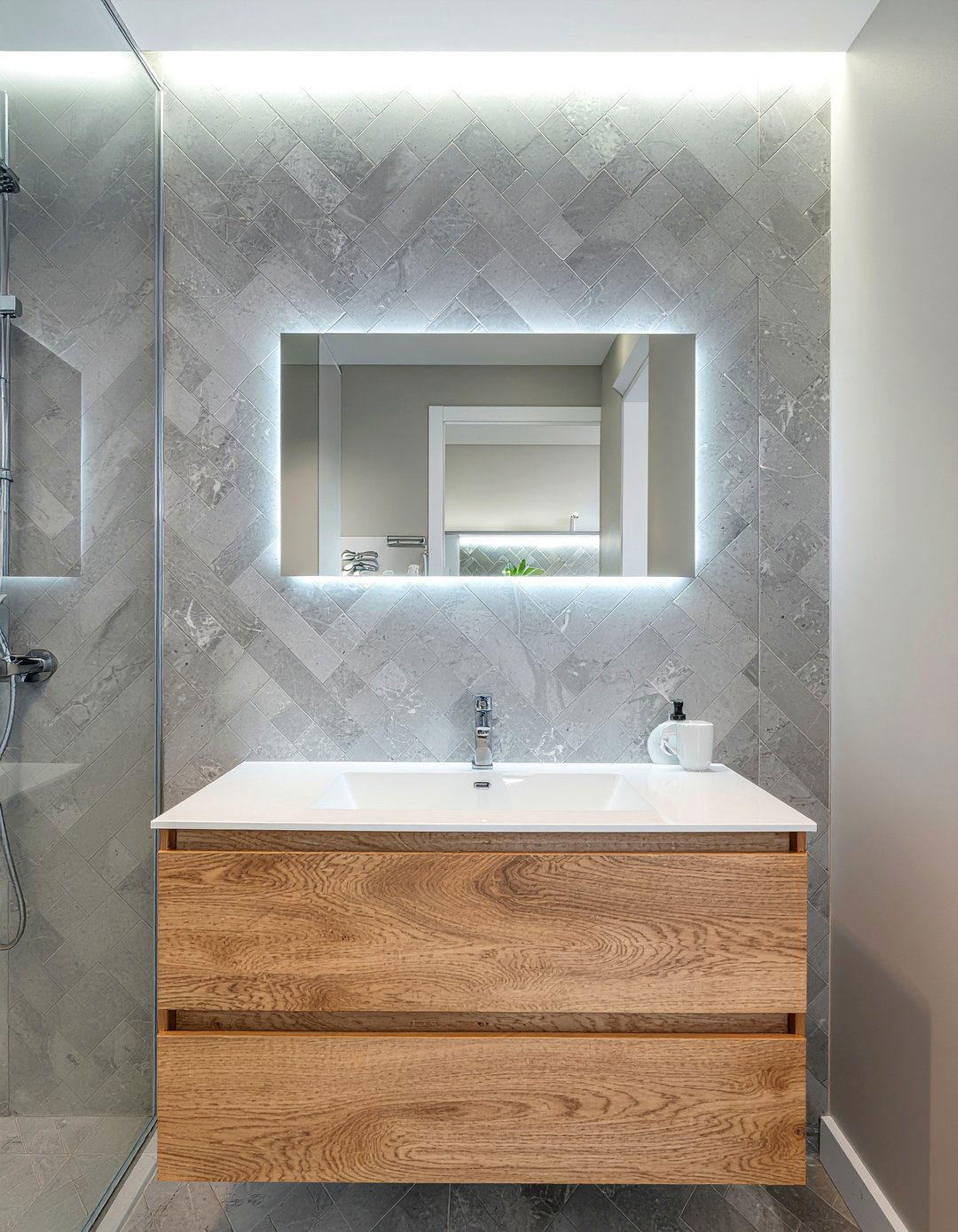 Gray Arabesque Vanity Wall - 30 arabesque tile bathroom ideas