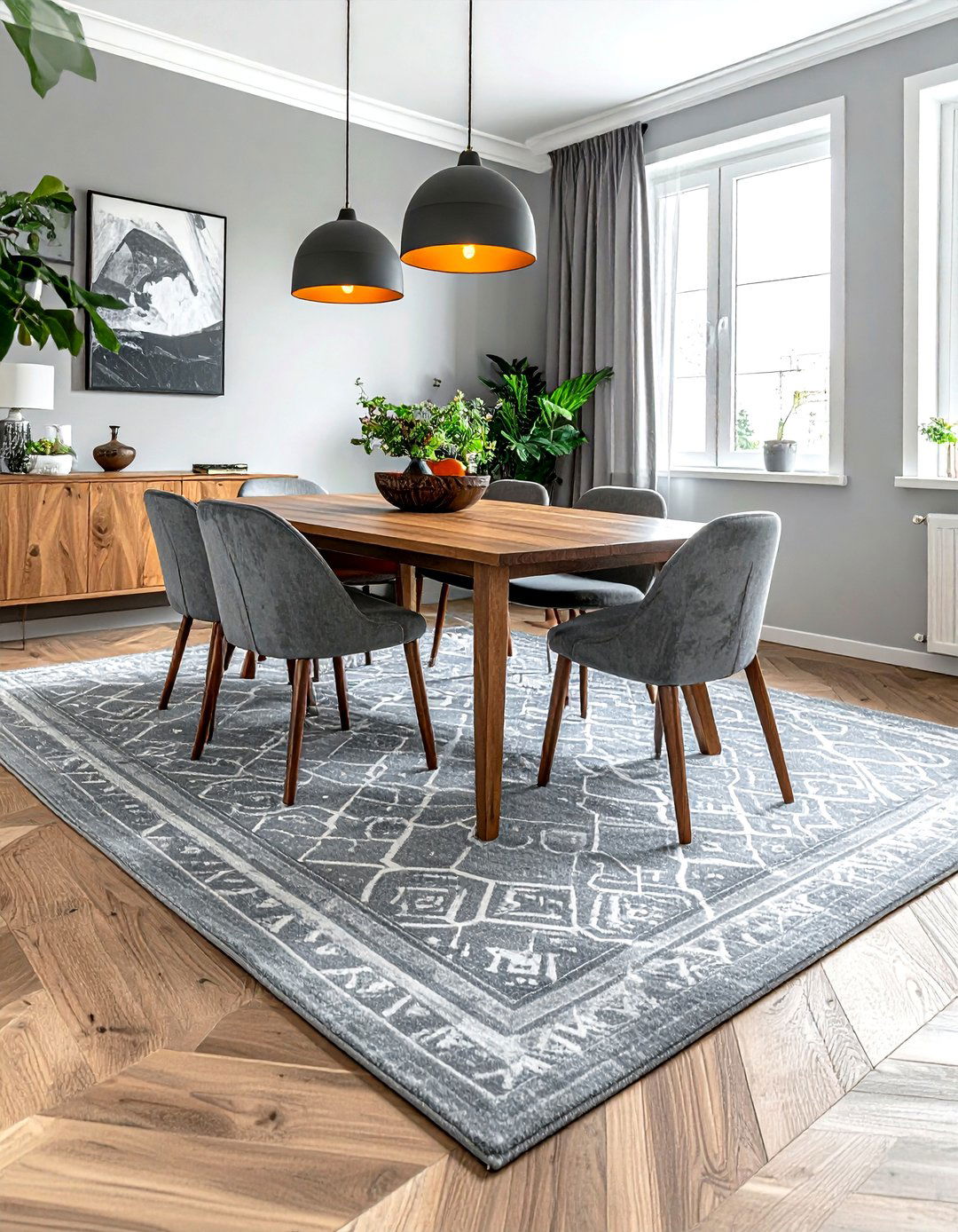 Gray Area Rug Dining Room
