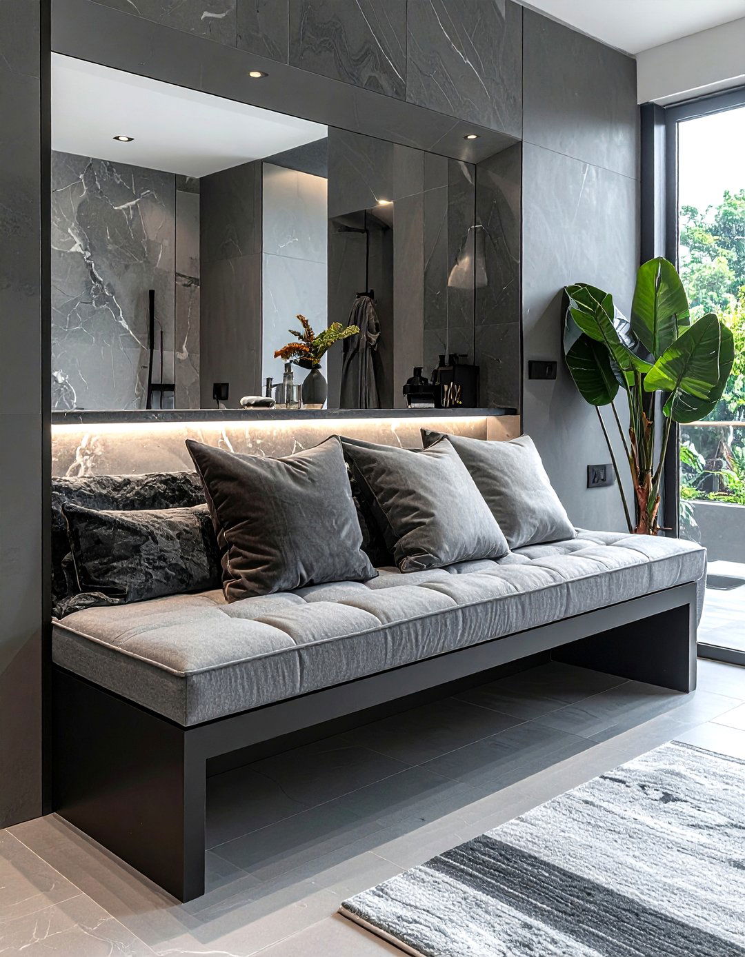 Gray Bathroom Bench - 30 bathroom window seat ideas