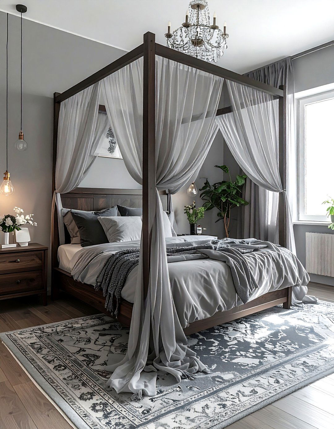 Gray Boho Bedroom With Canopy Bed - 30 bohemian gray bedroom ideas
