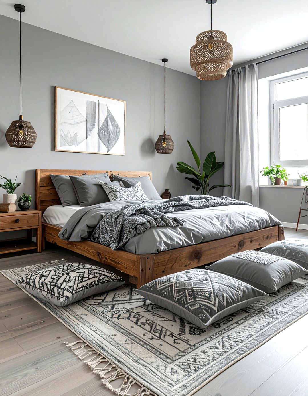 Gray Boho Bedroom With Floor Pillows - 30 bohemian gray bedroom ideas