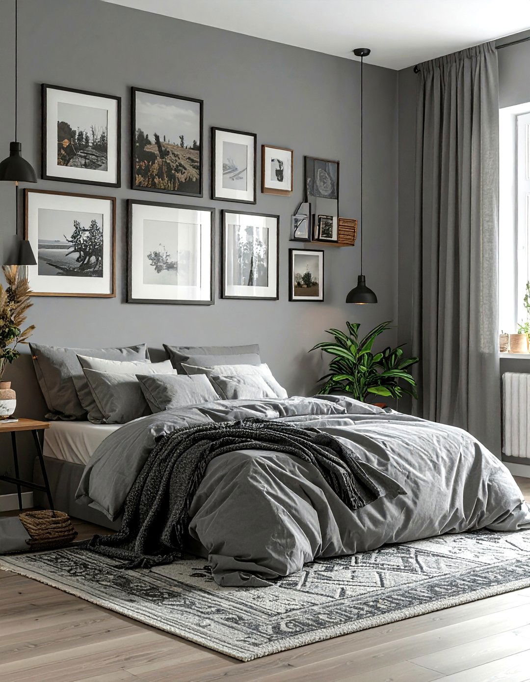 Gray Boho Bedroom With Gallery Wall - 30 bohemian gray bedroom ideas