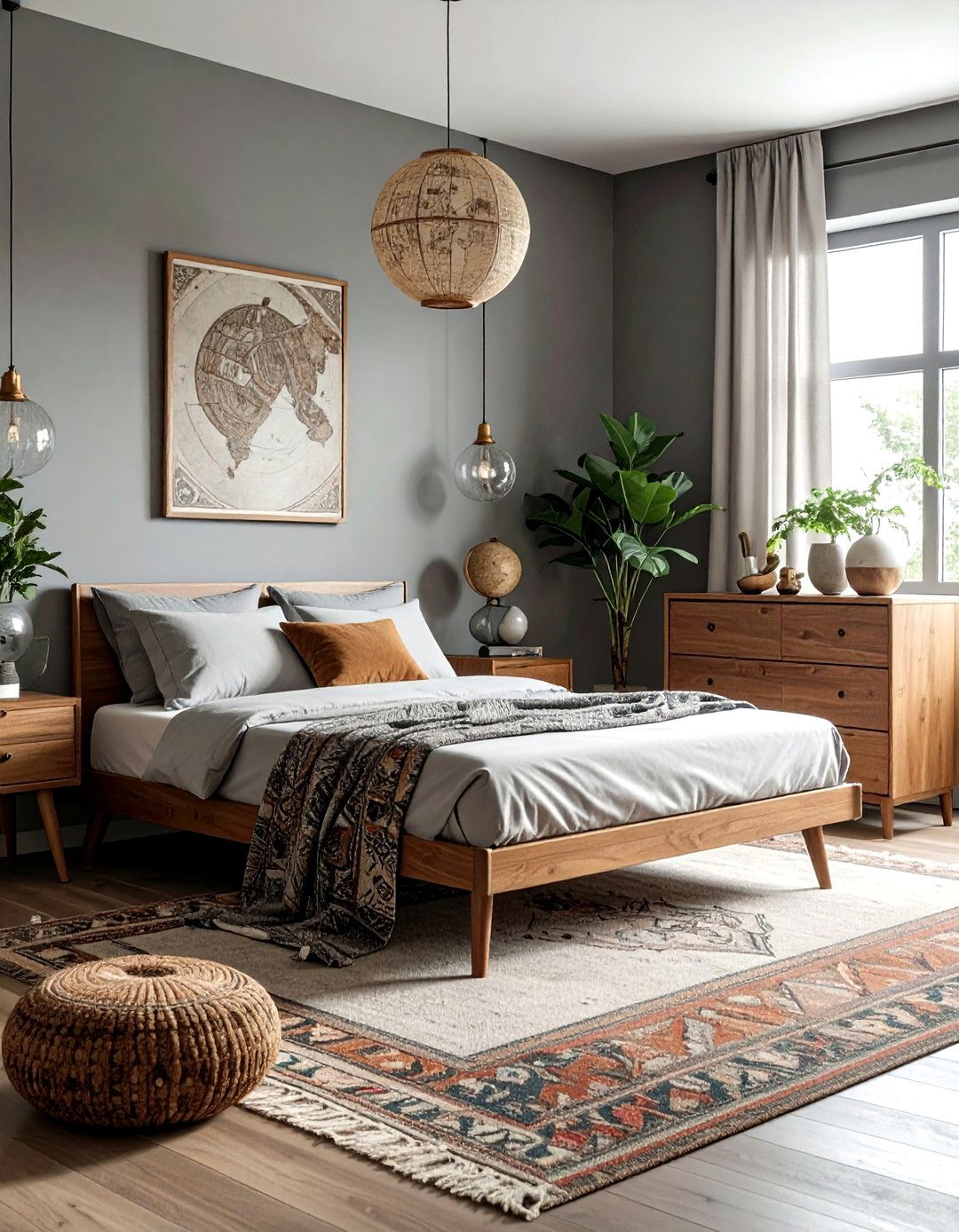 Gray Boho Bedroom With Mid Century Furniture - 30 bohemian gray bedroom ideas