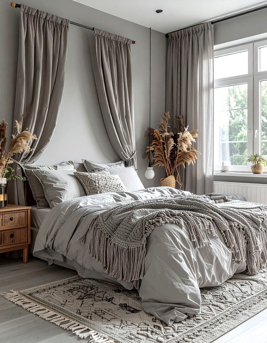 Gray Boho Bedroom With Tassels - 30 bohemian gray bedroom ideas