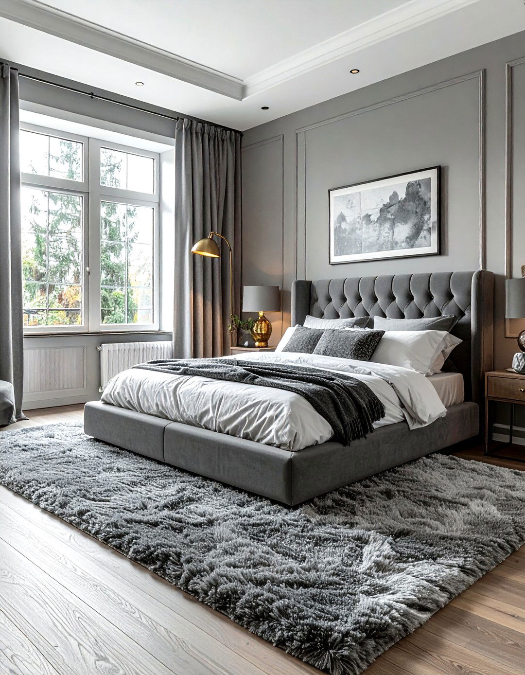 Gray Boho Bedroom With Textured Rug - 30 bohemian gray bedroom ideas
