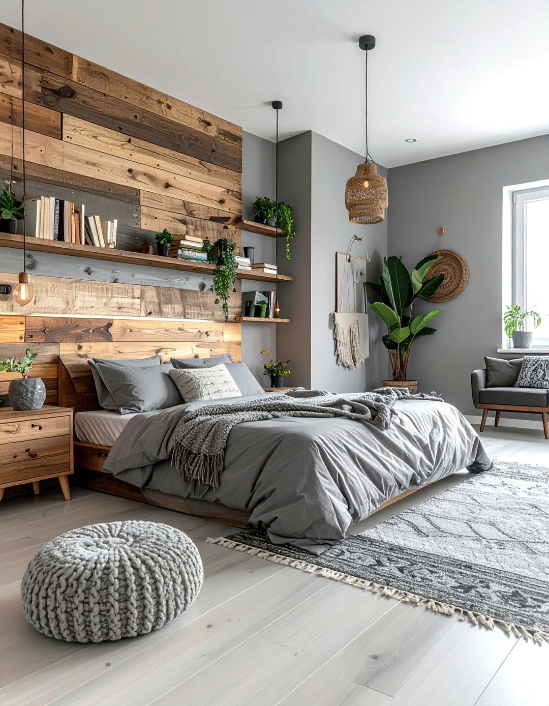 Gray Boho Bedroom With Wood Accents - 30 bohemian gray bedroom ideas