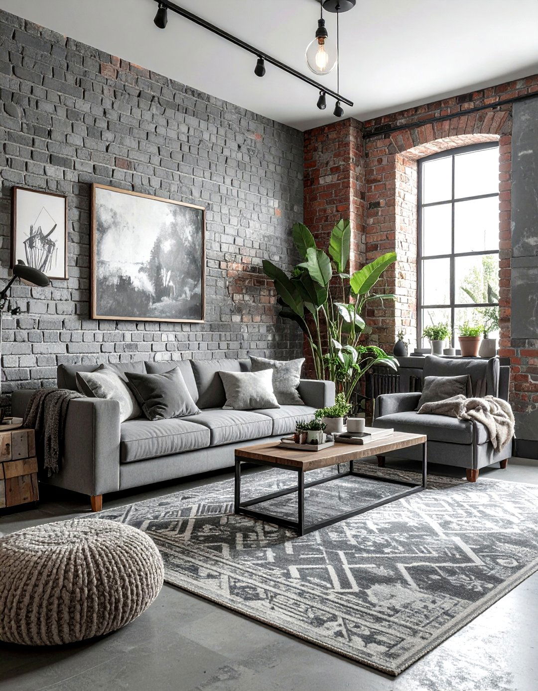 Gray Boho Living Room Exposed Brick - 30 bohemian gray living room ideas
