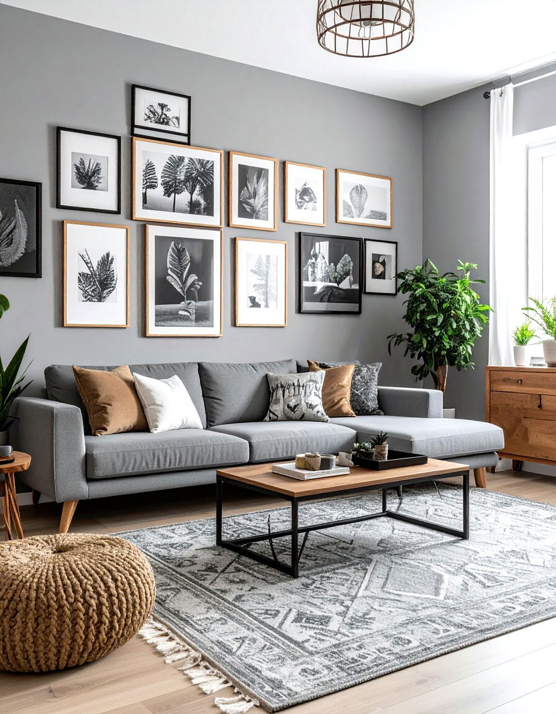 Gray Boho Living Room Gallery Wall - 30 bohemian gray living room ideas