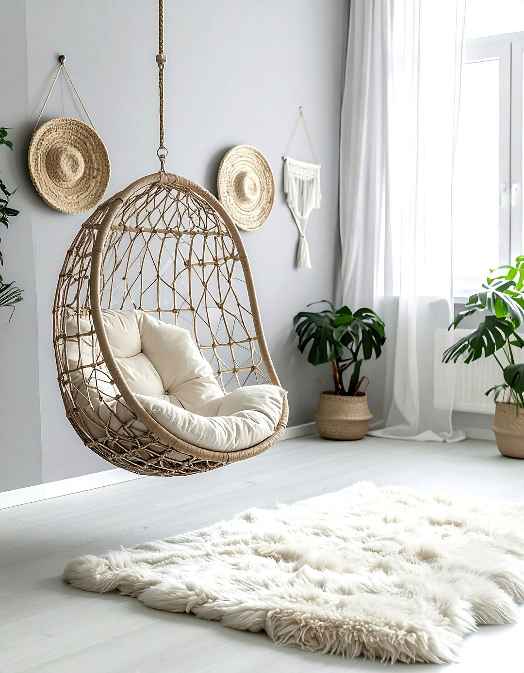 Gray Boho Living Room Hammock Chair - 30 bohemian gray living room ideas