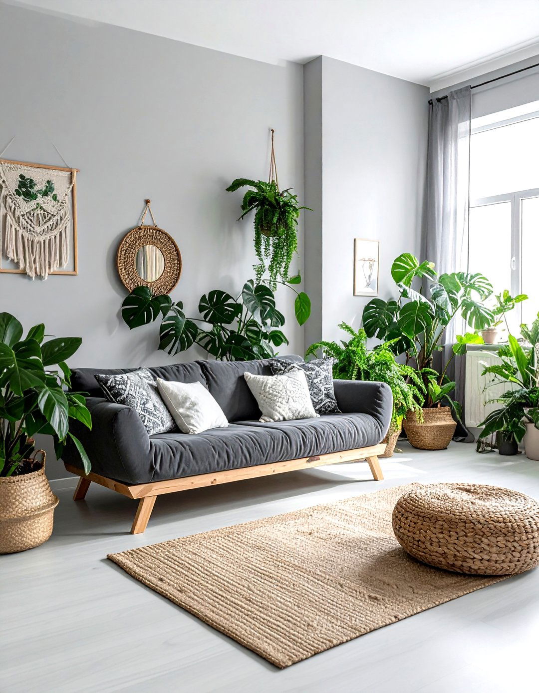 Gray Boho Living Room Plants - 30 bohemian gray living room ideas