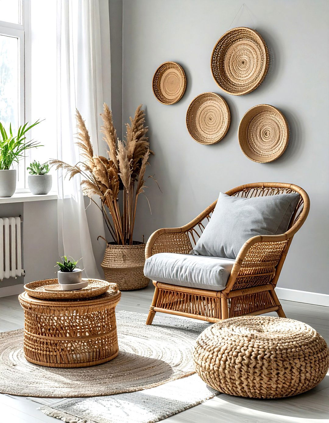 Gray Boho Living Room Rattan Furniture - 30 bohemian gray living room ideas