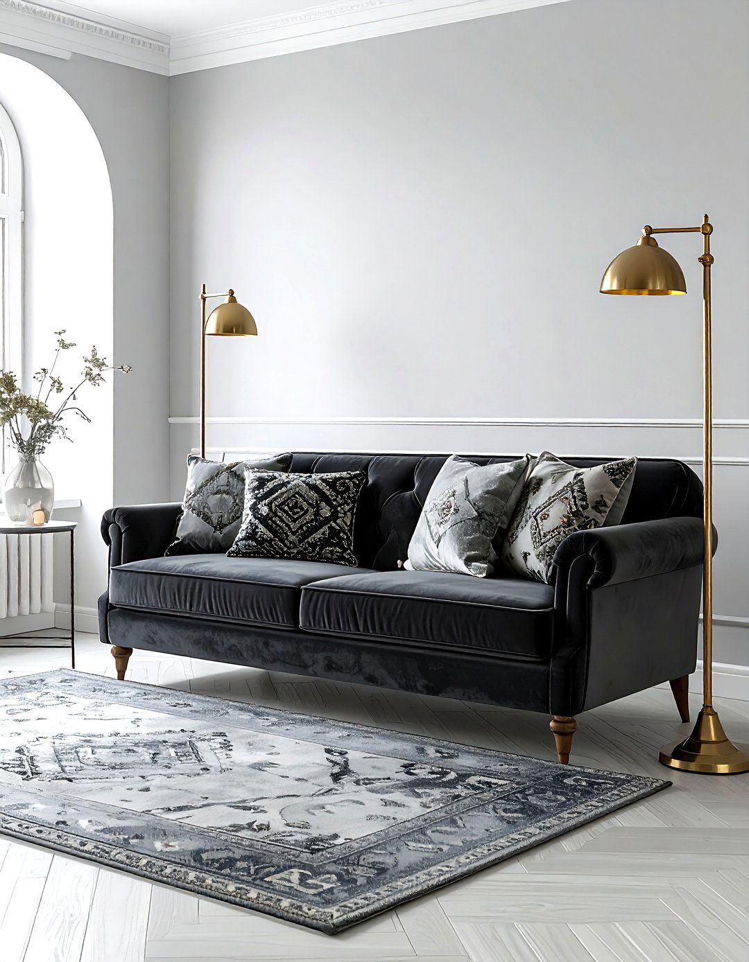 Gray Boho Living Room Velvet Sofa - 30 bohemian gray living room ideas