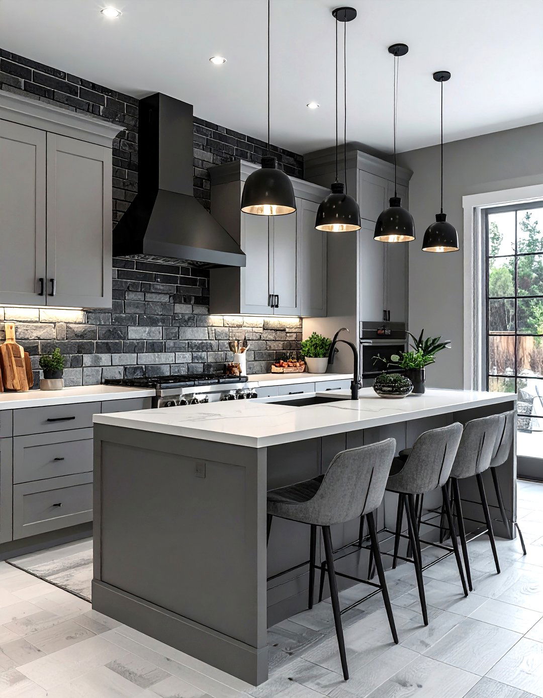 Gray Brick Backsplash - 30 brick kitchen ideas