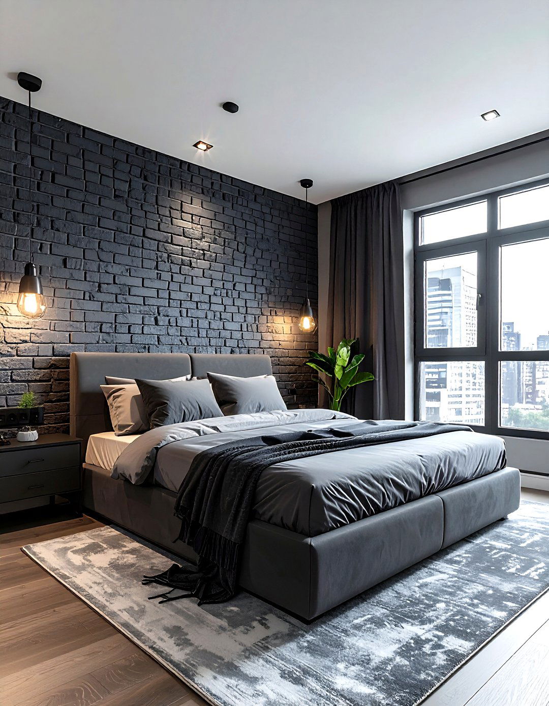 Gray Brick Wall - 30 contemporary gray bedroom ideas
