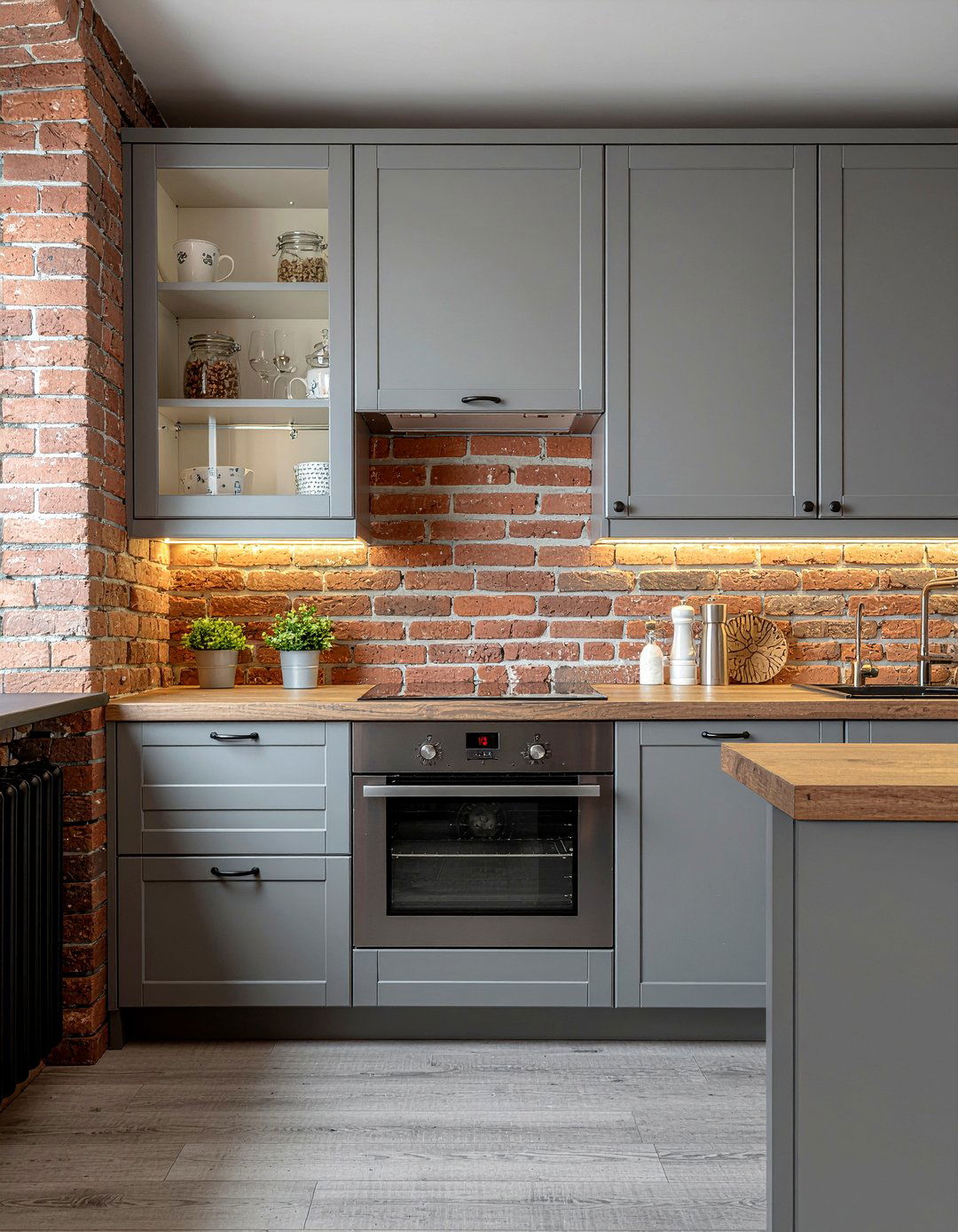 Gray Cabinets Brick Backsplash - 30 gray kitchen cabinet ideas