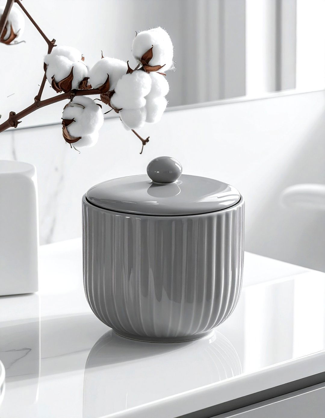 Gray Ceramic Cotton Ball Holder - 30 gray bathroom accessories ideas