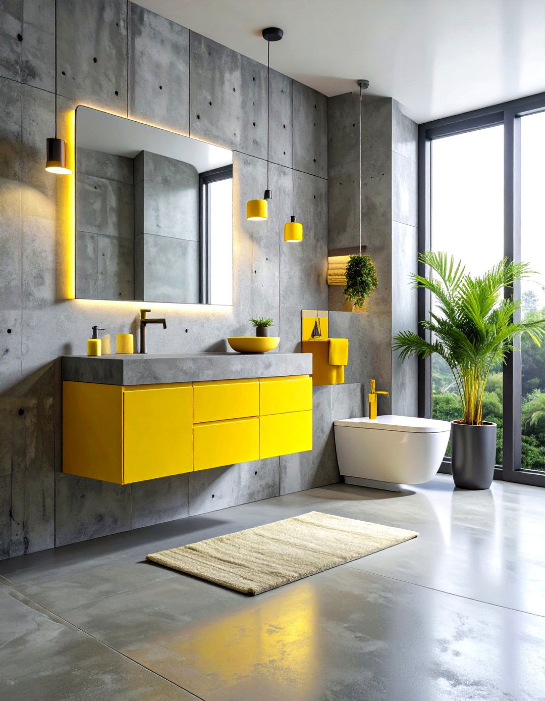 Gray Concrete And Yellow Bathroom - 30 gray and yellow bathroom ideas