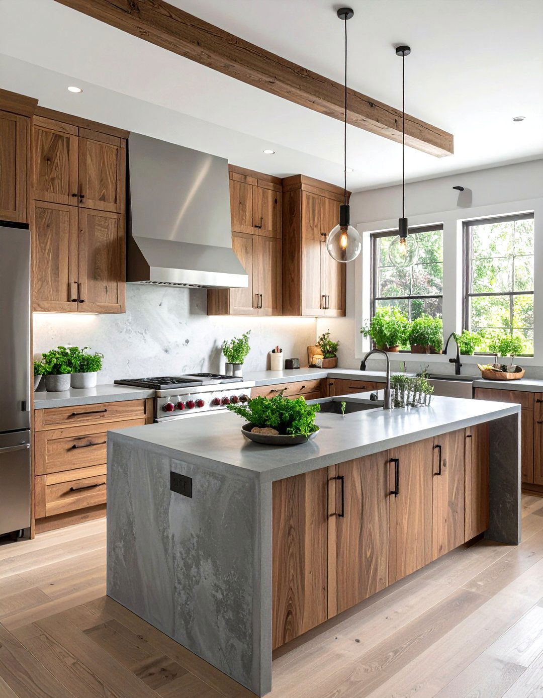 Gray Concrete Countertop Wood Cabinets - 30 concrete countertop kitchen ideas