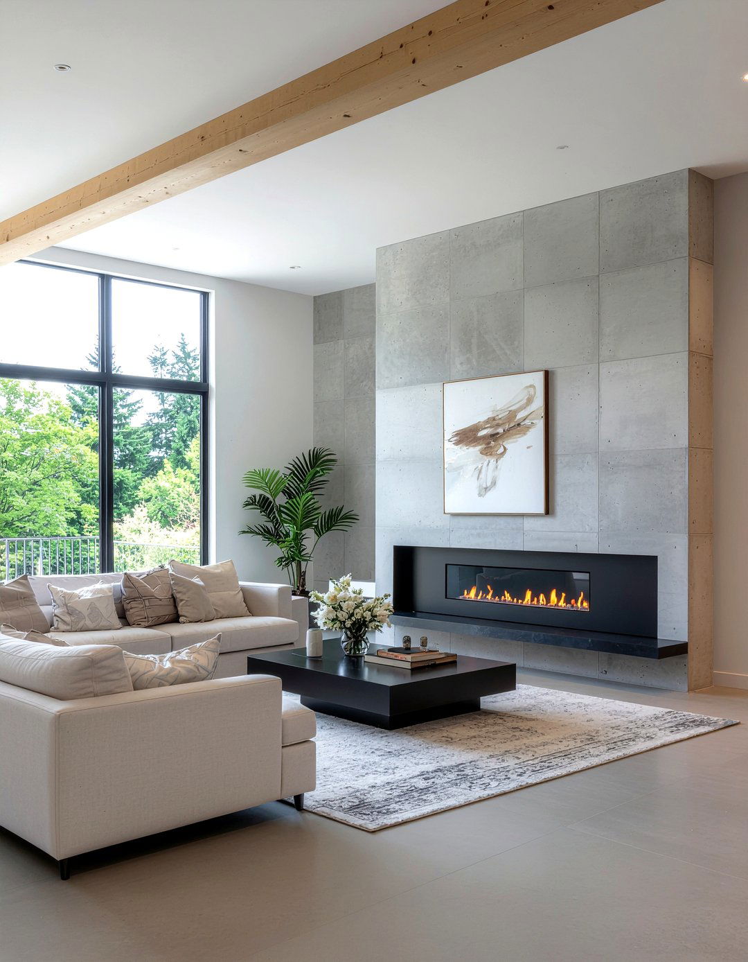Gray Concrete Tile - 30 living room fireplace tile ideas
