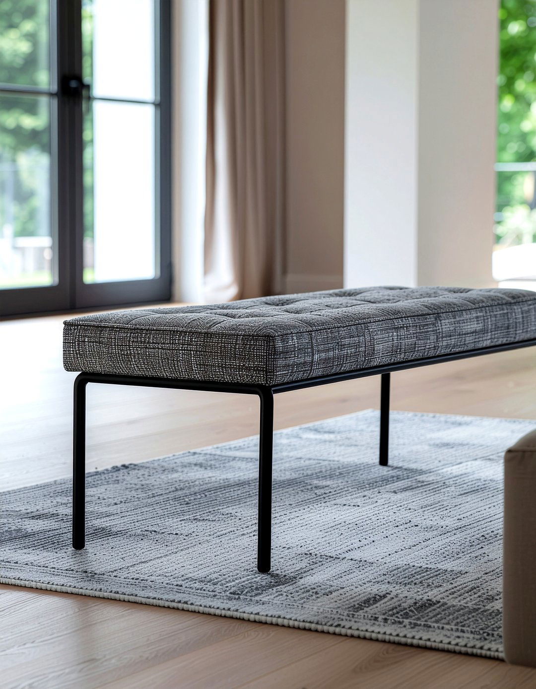Gray Fabric Bench - 30 backless dining bench ideas