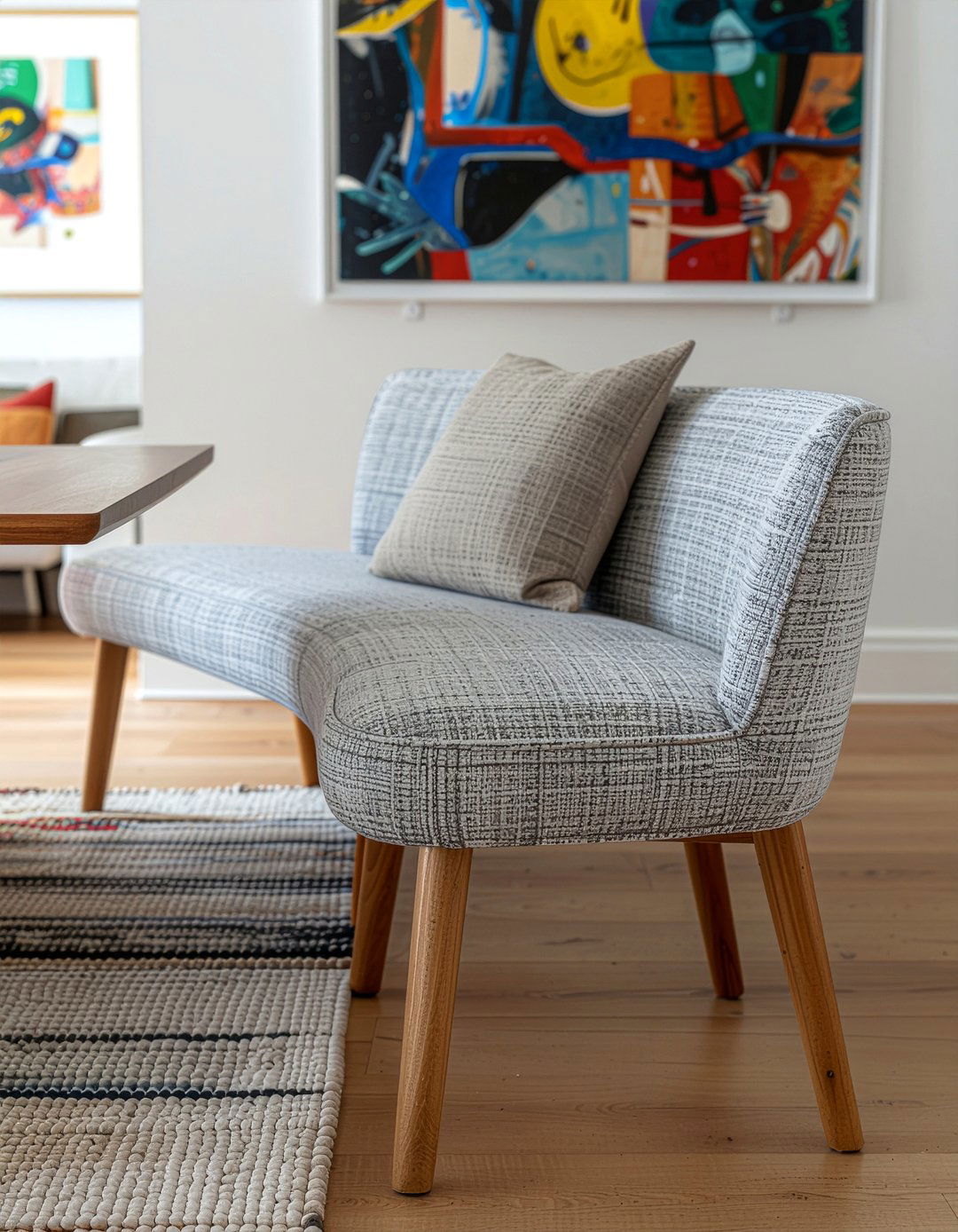 Gray Fabric Curved Dining Bench - 30 curved dining bench ideas