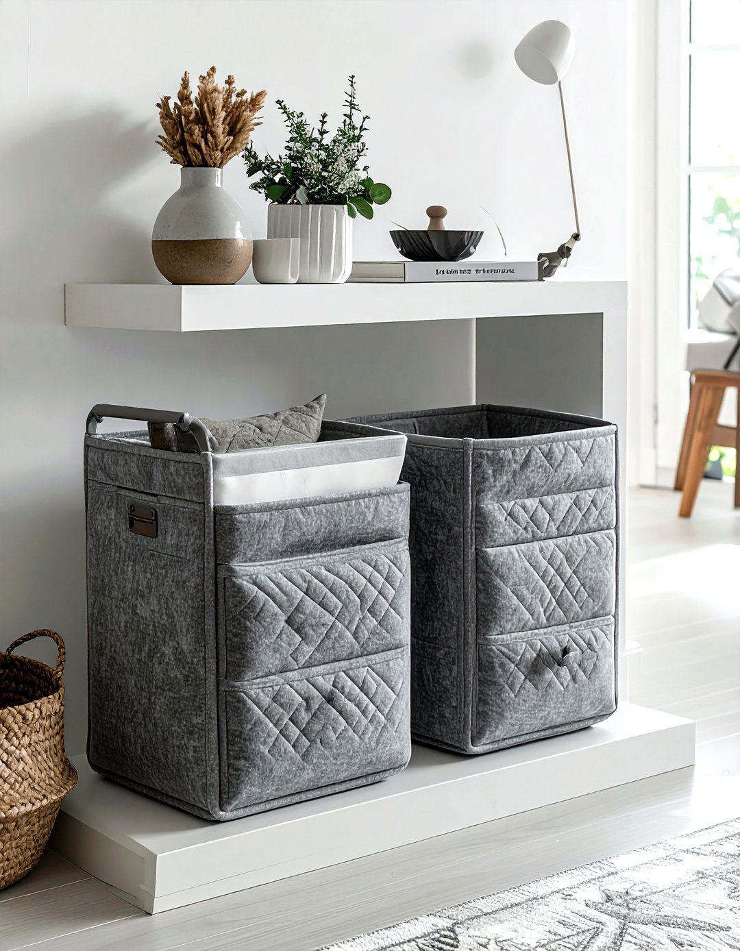 Gray Felt Storage Bin - 30 gray living room accessories ideas