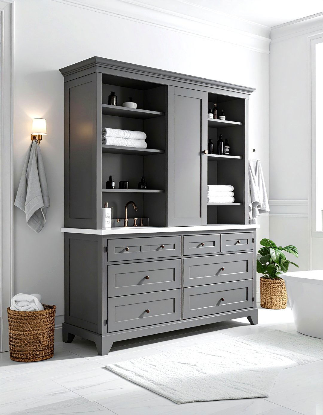 Gray Freestanding Cupboard - 30 gray bathroom furniture ideas