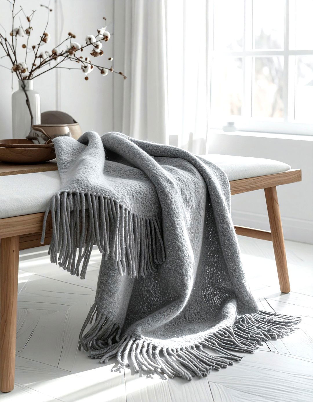 Gray Fringe Throw Blanket - 30 gray dining room accessories ideas