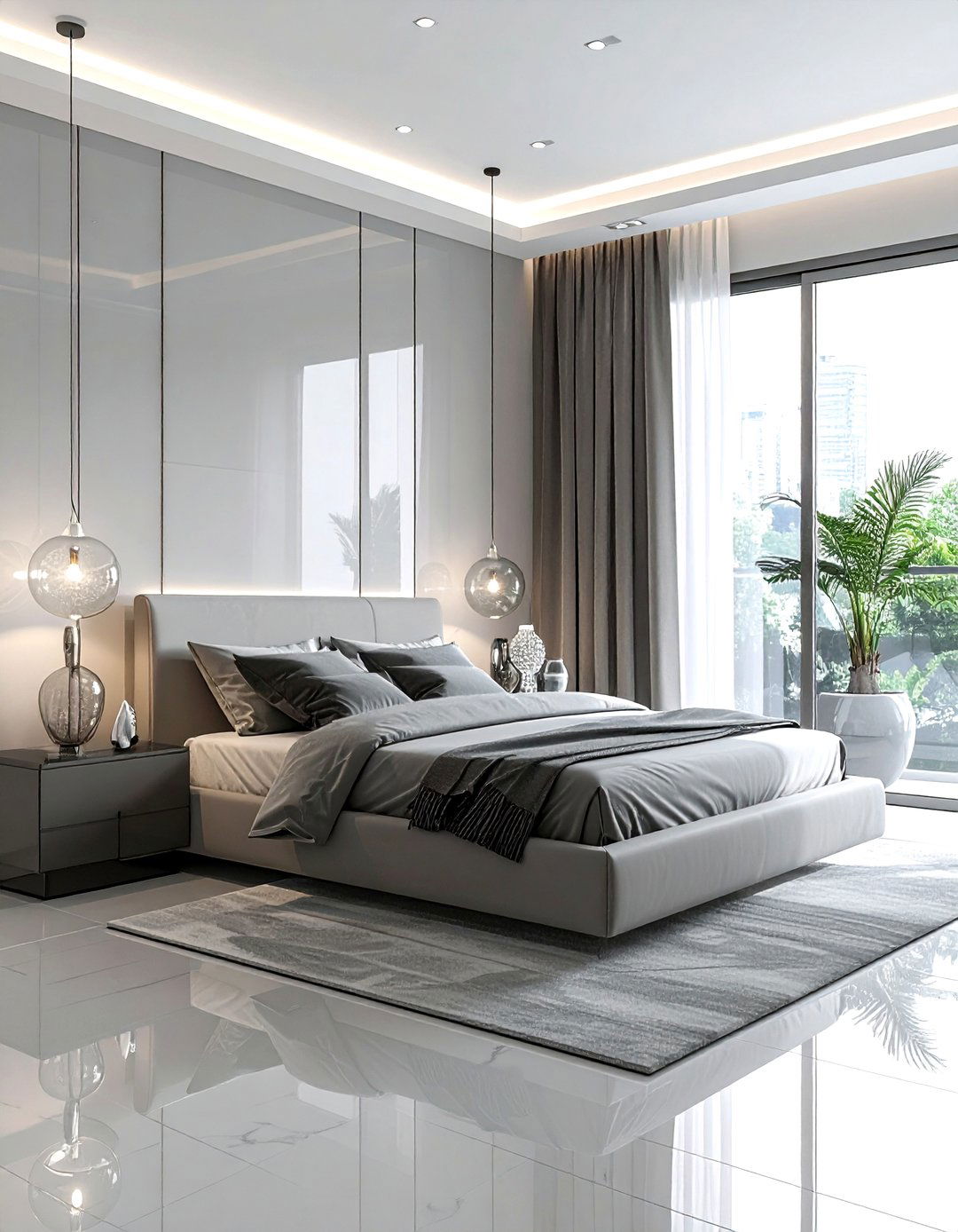 Gray Glass Accent - 30 contemporary gray bedroom ideas