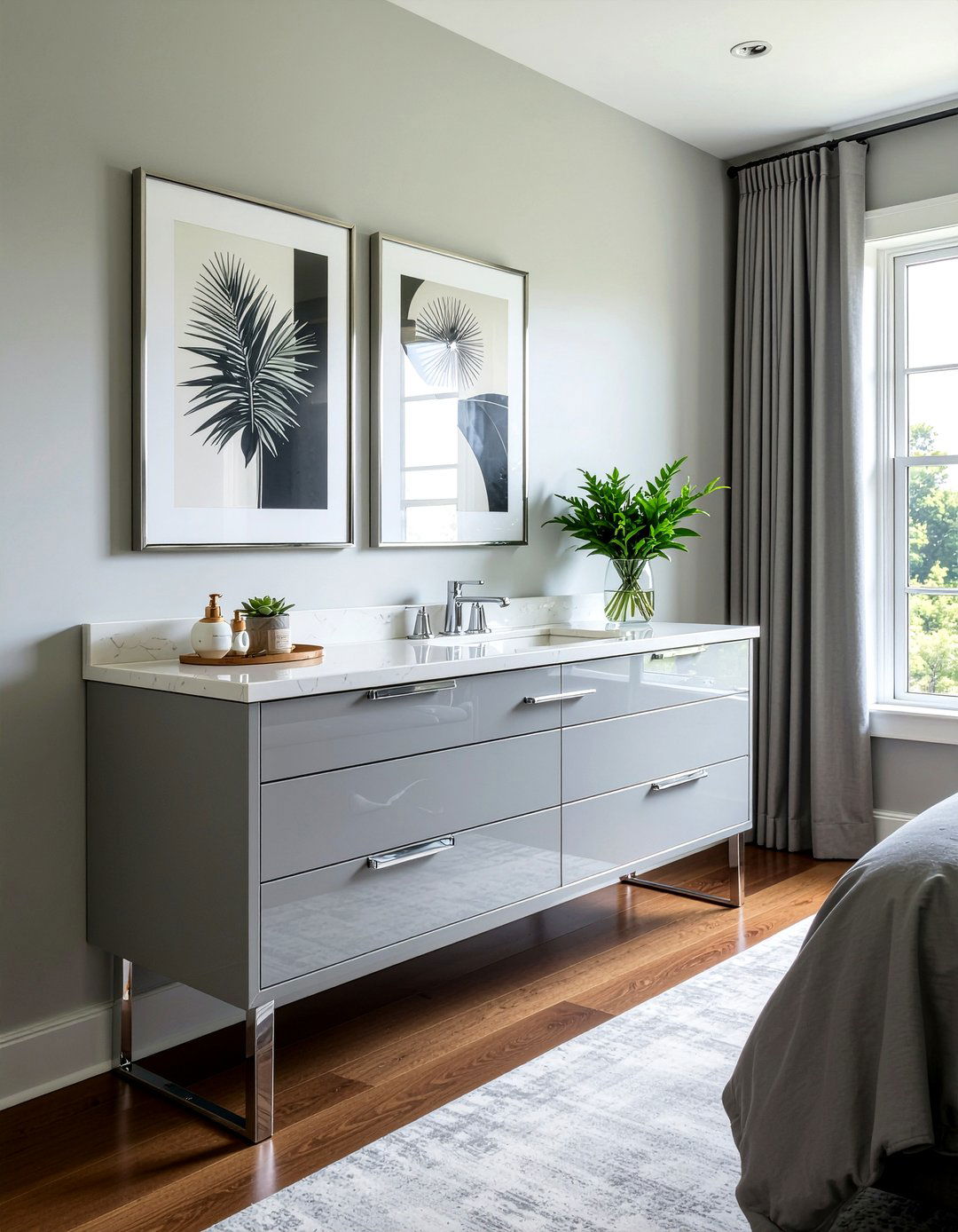 Gray Gloss Vanity - 30 bedroom modern vanity designs