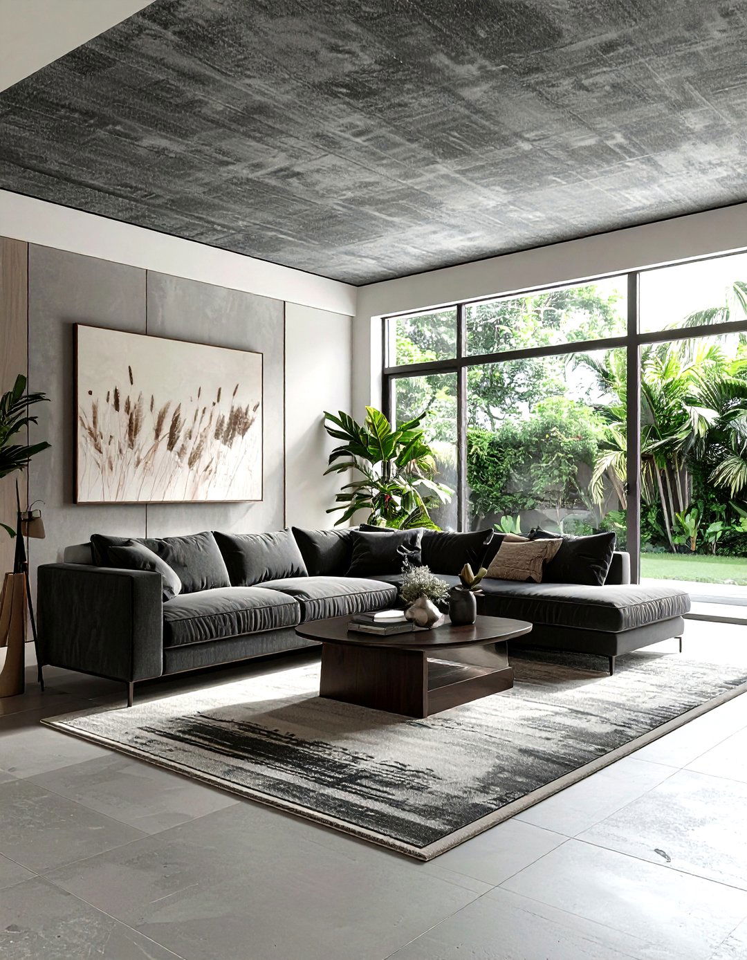 Gray Grasscloth Ceiling - 30 living room wallpapered ceiling ideas