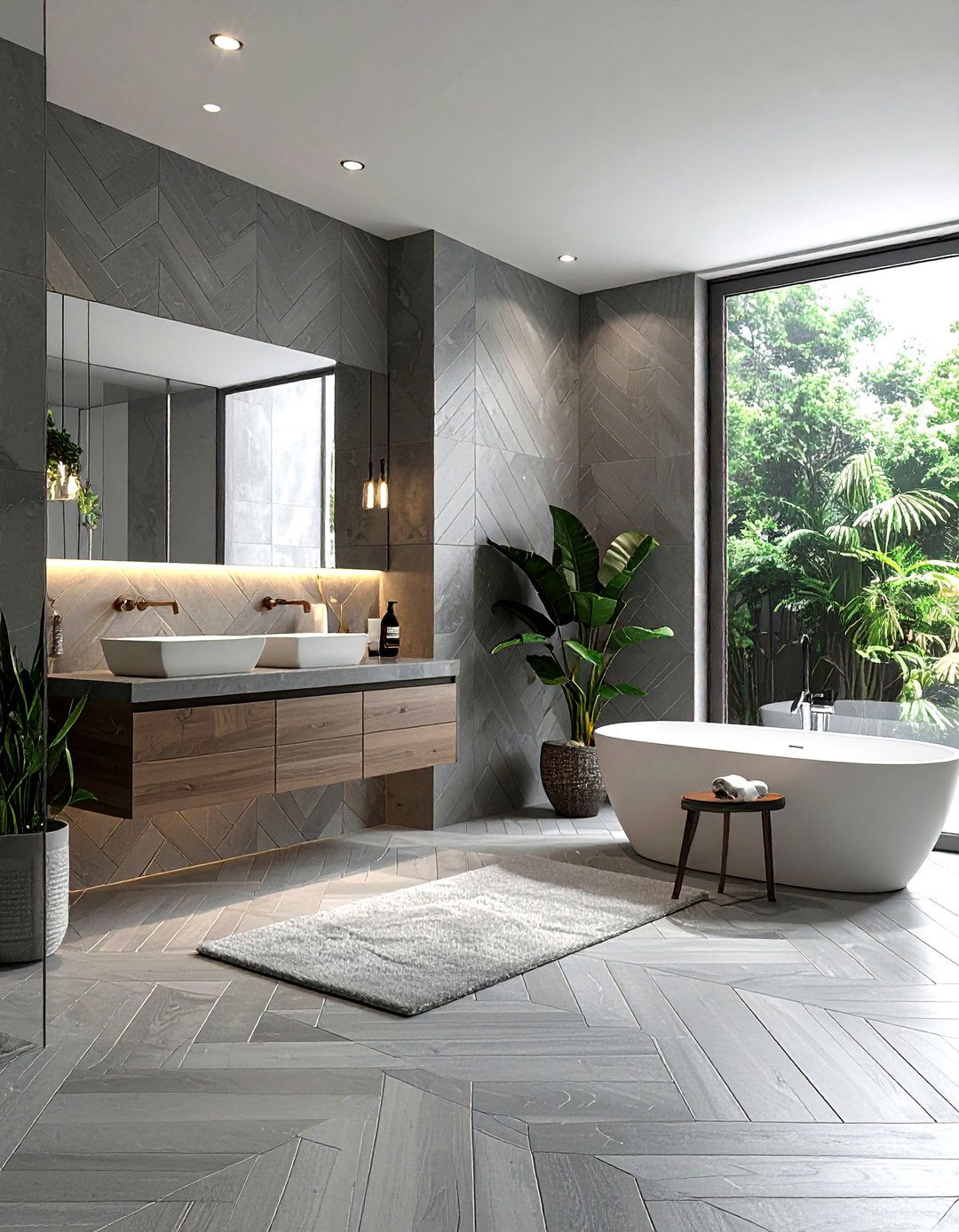 Gray Herringbone Tile Bathroom - 30 gray bathroom design ideas