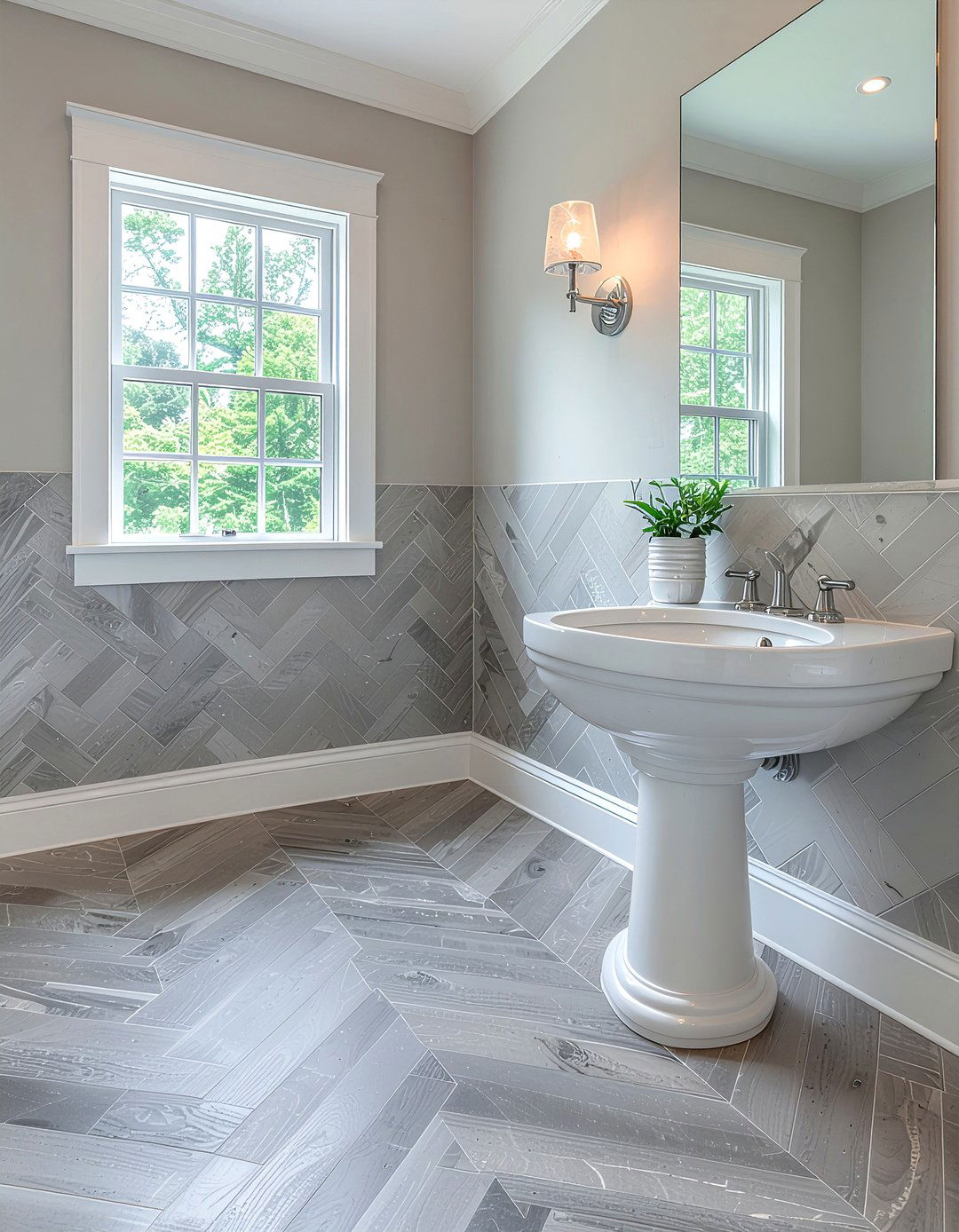 Gray Herringbone Tile Bathroom - 30 cool gray bathroom ideas
