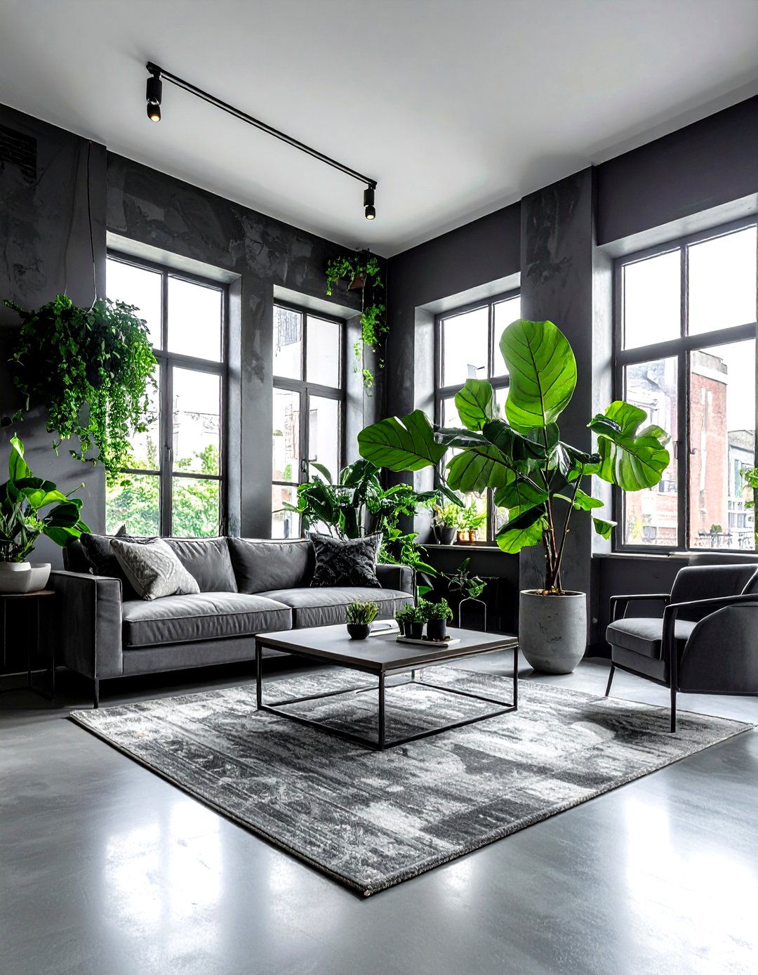 Gray Industrial Living Room With Plants - 30 industrial gray living room ideas