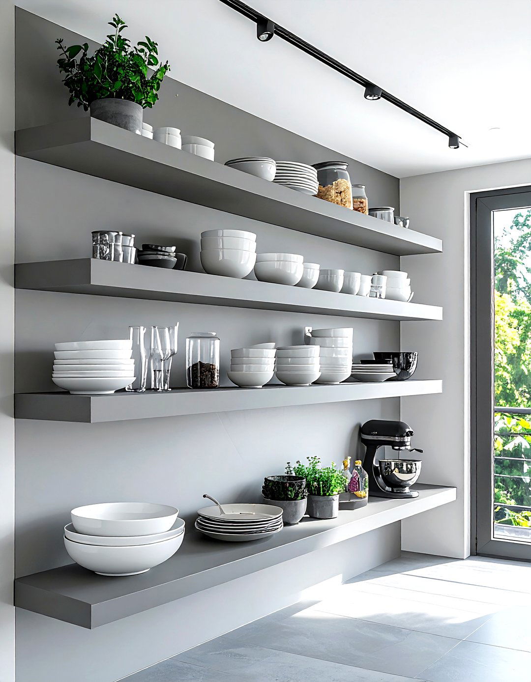Gray Kitchen Floating Shelves - 30 floating shelf kitchen ideas