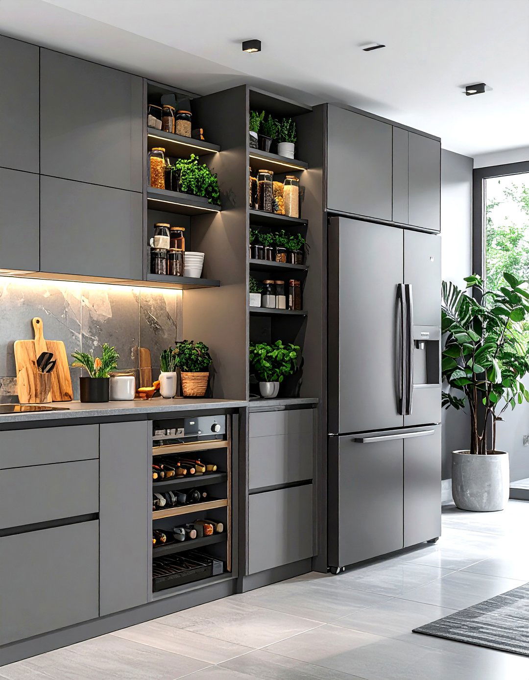 Gray Kitchen Storage Tower - 30 gray kitchen furniture ideas