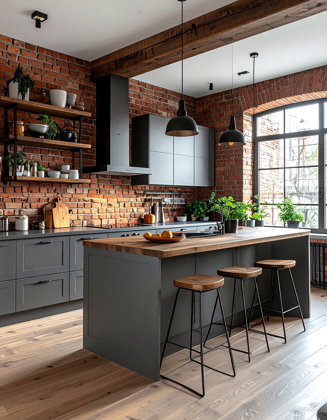 Gray Kitchen With Brick Wall - 30 gray kitchen design ideas