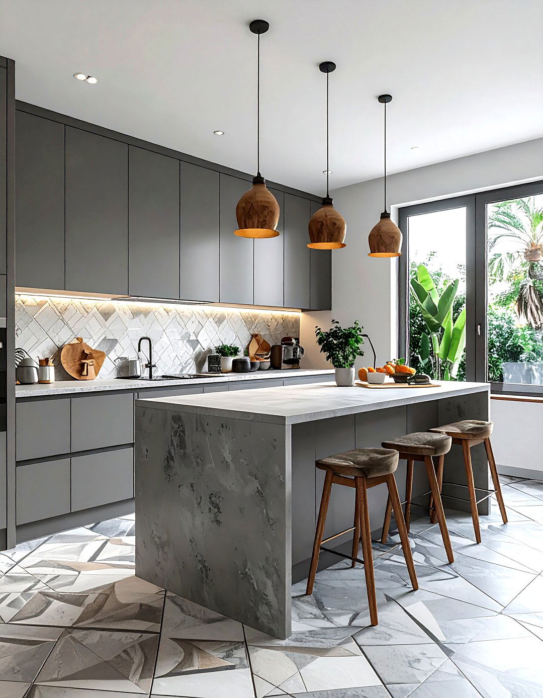 Gray Kitchen With Patterned Tile Floor - 30 gray kitchen design ideas