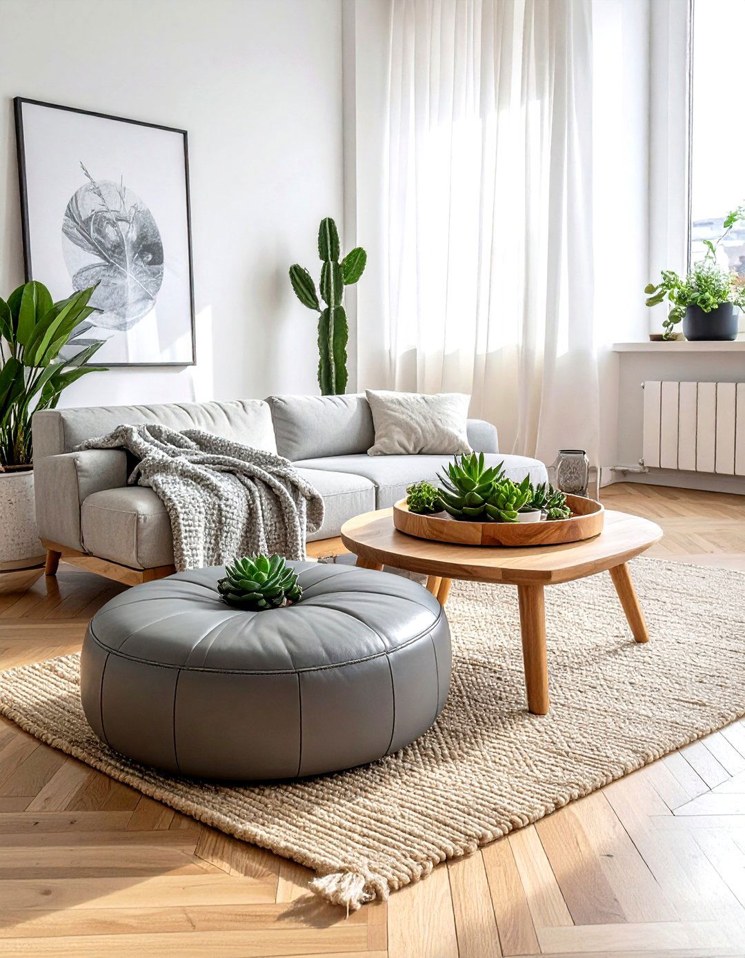 Gray Leather Round Ottoman - 30 living room leather ottoman ideas