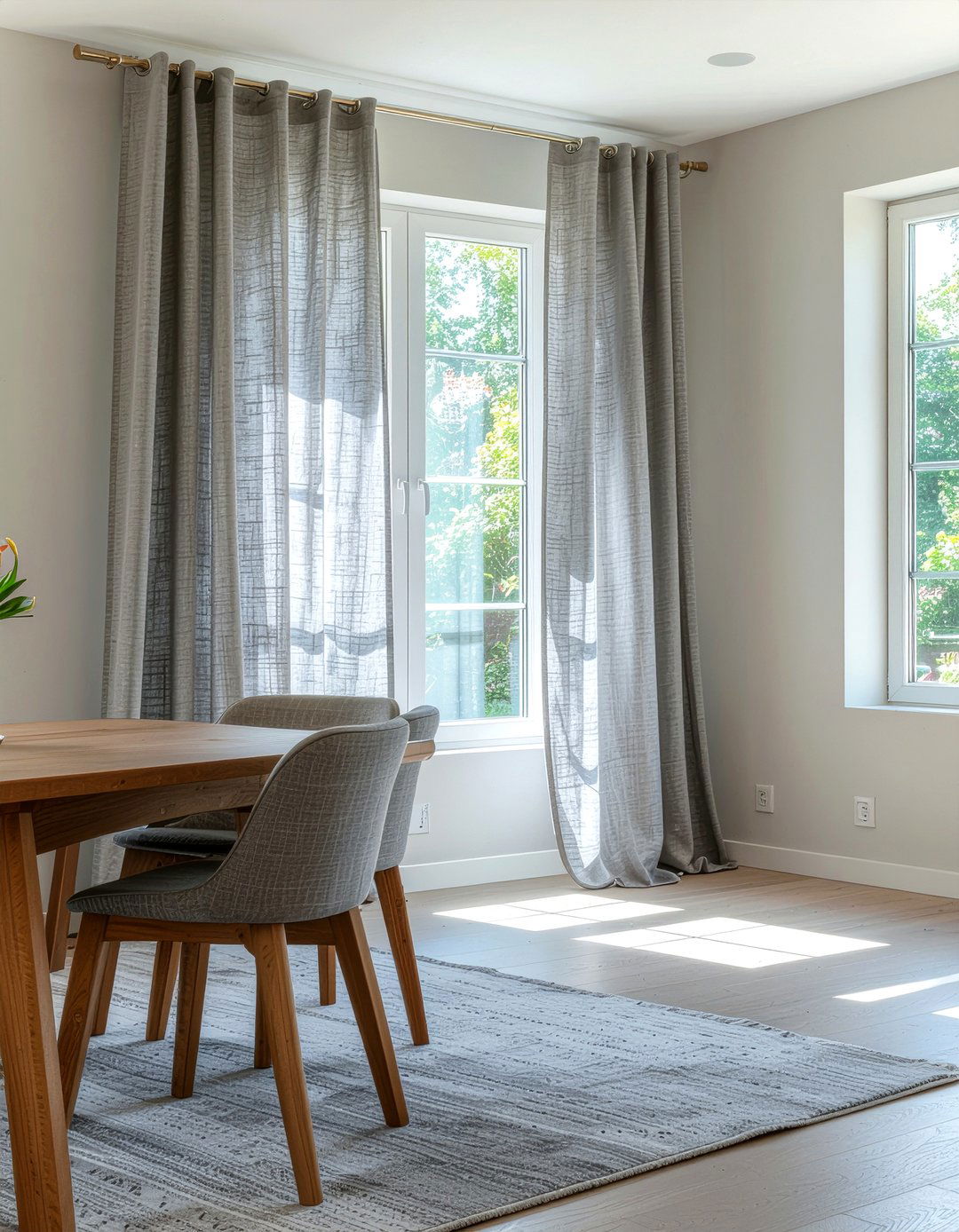 Gray Linen Curtain - 30 rustic modern dining room ideas