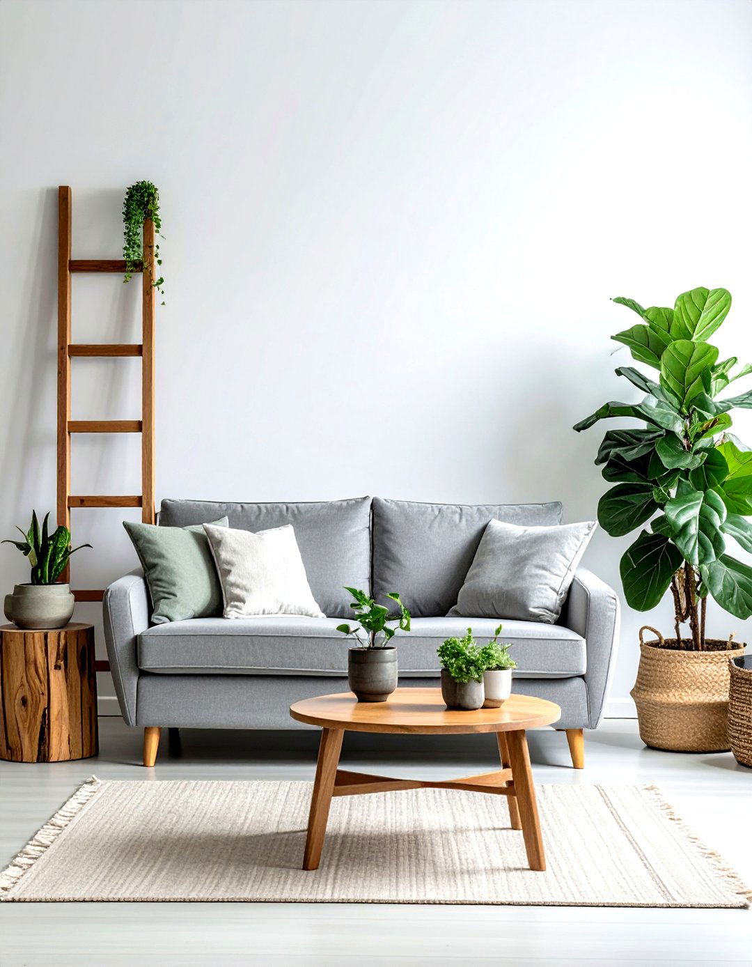 Gray Linen Furniture With Greenery - 30 gray living room furniture ideas