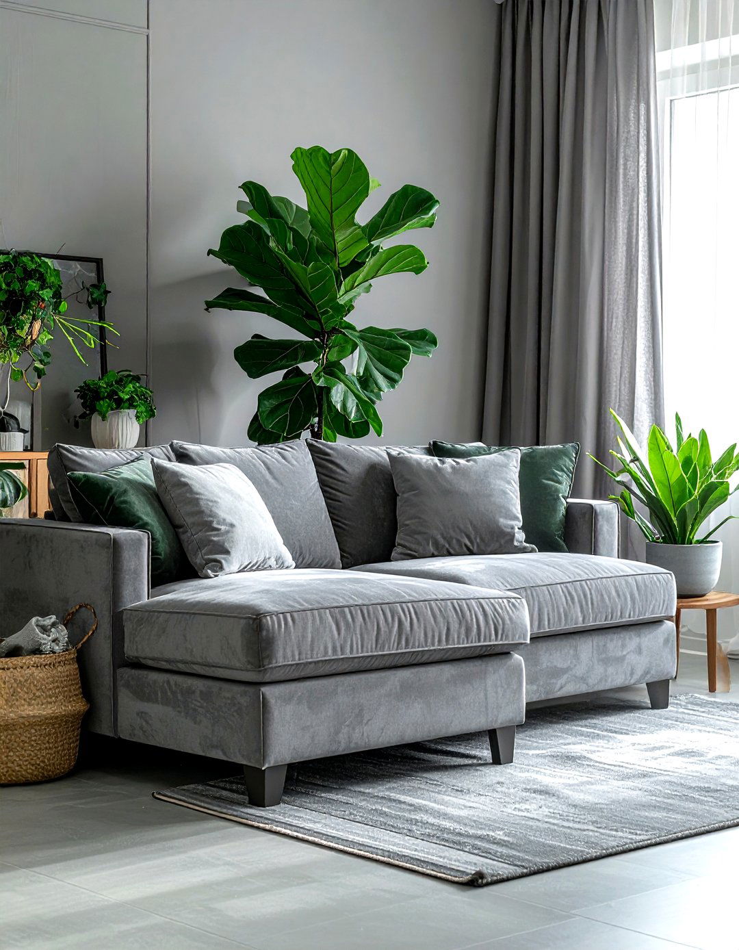 Gray Living Room With Green Plants - 30 gray living room design ideas