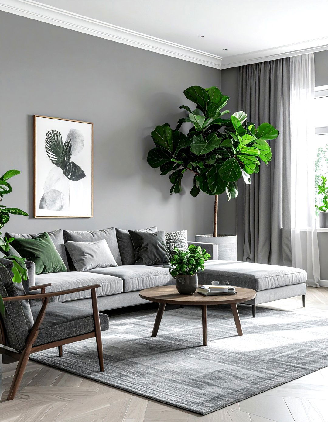 Gray Living Room With Greenery - 30 gray living room ideas