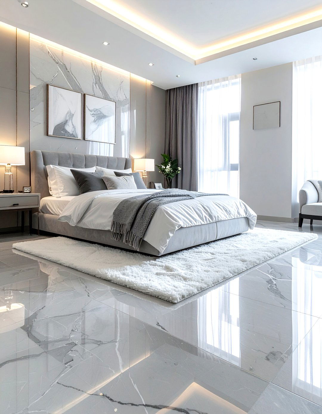 Gray Marble Floor - 30 contemporary gray bedroom ideas