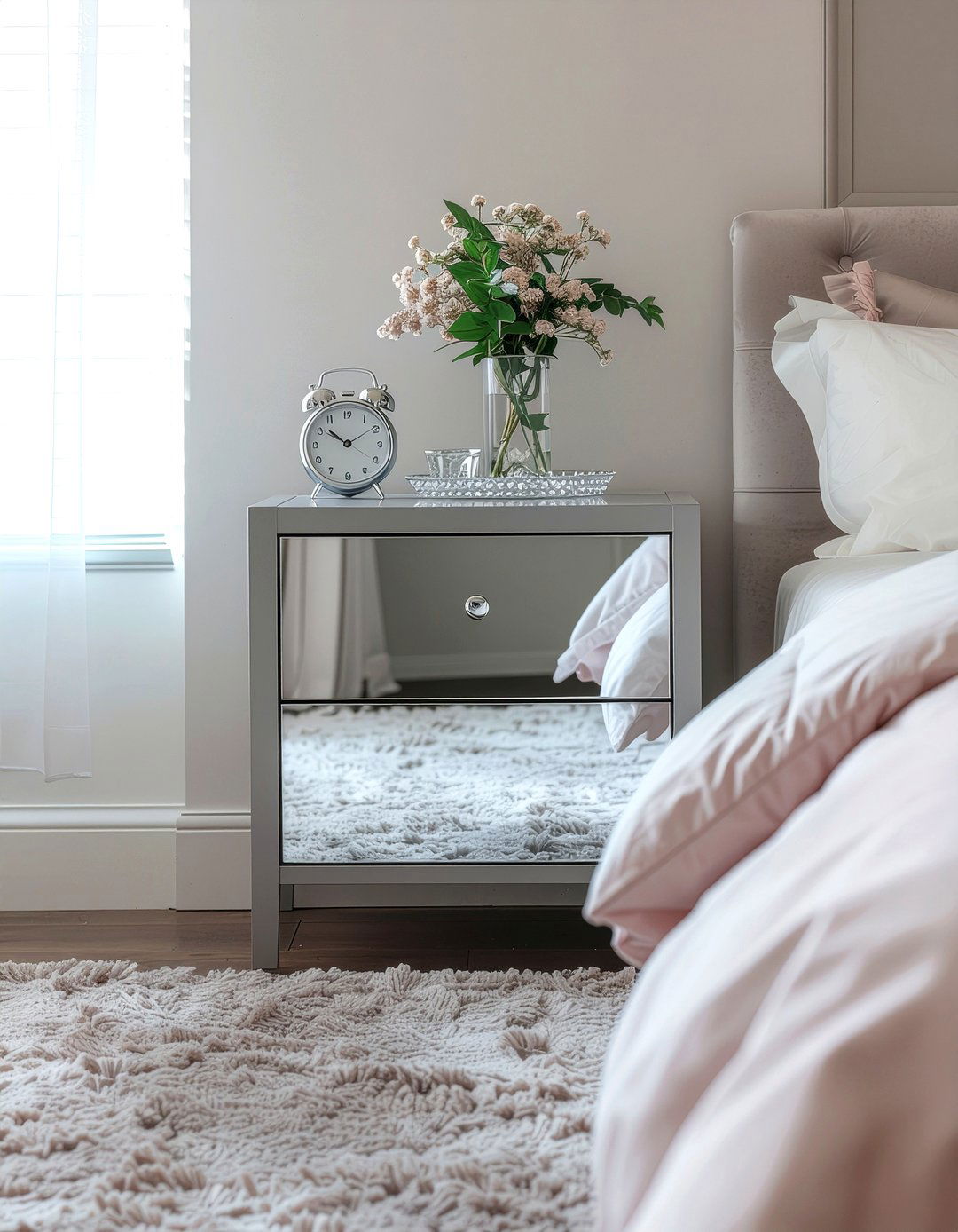 Gray Mirrored Nightstand - 30 bedroom gray furniture ideas